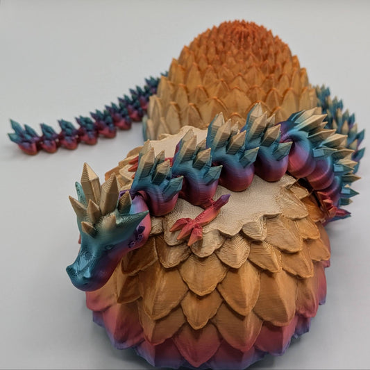 3D Printed Articulated Crystal Dragon with Dragon Egg Holder - Unique Fantasy Decor, Articulated Dragon Toy, Gift for Dragon Lovers