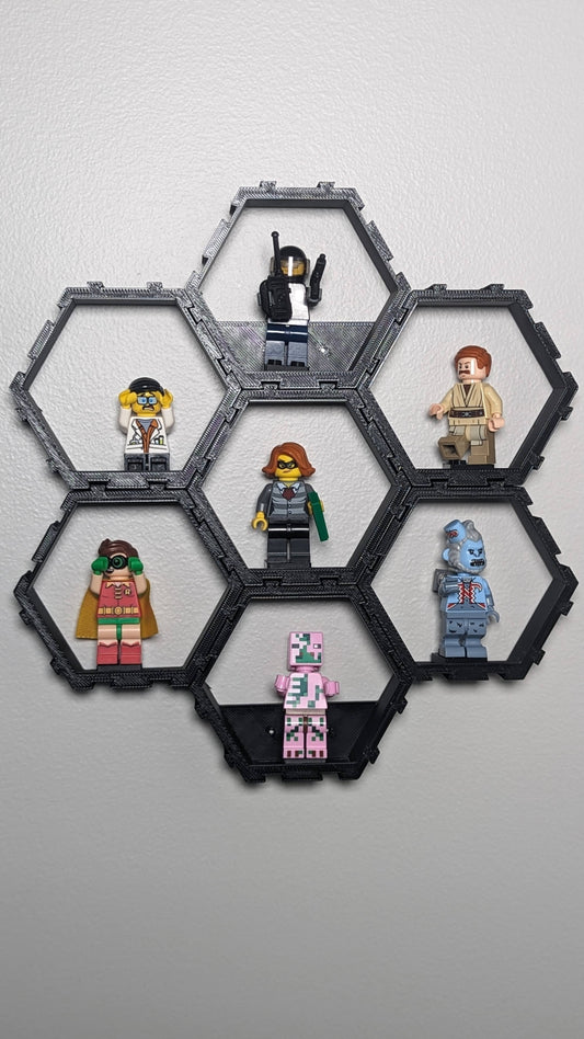 Modular 3D Printed Lego Mini fig Hex Display with Free 2x2 Base Plates